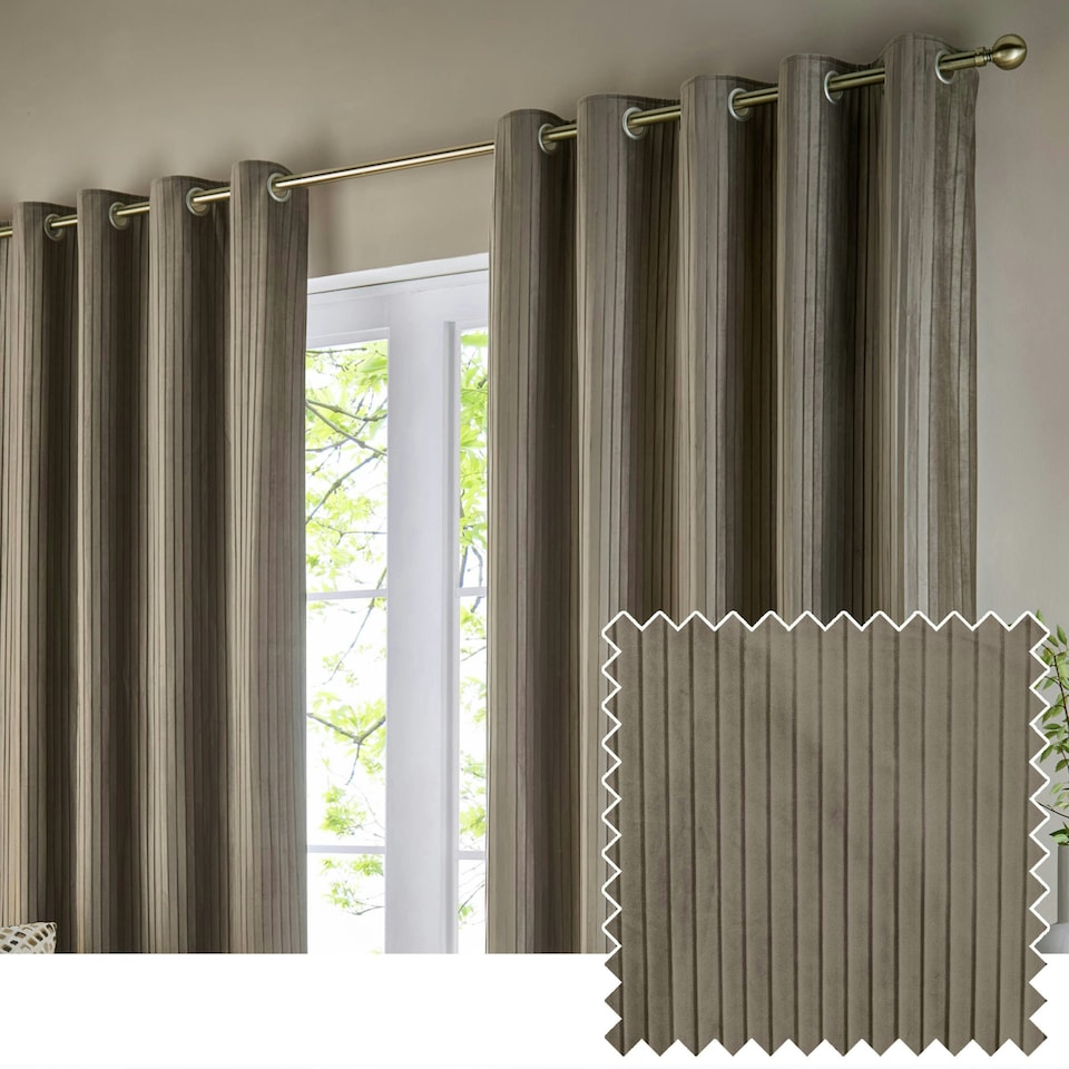 image 1 of Paoletti Corinthian Velvet Room Darkening Taupe Eyelet Curtains (W)168cm x 183 cm | Multi