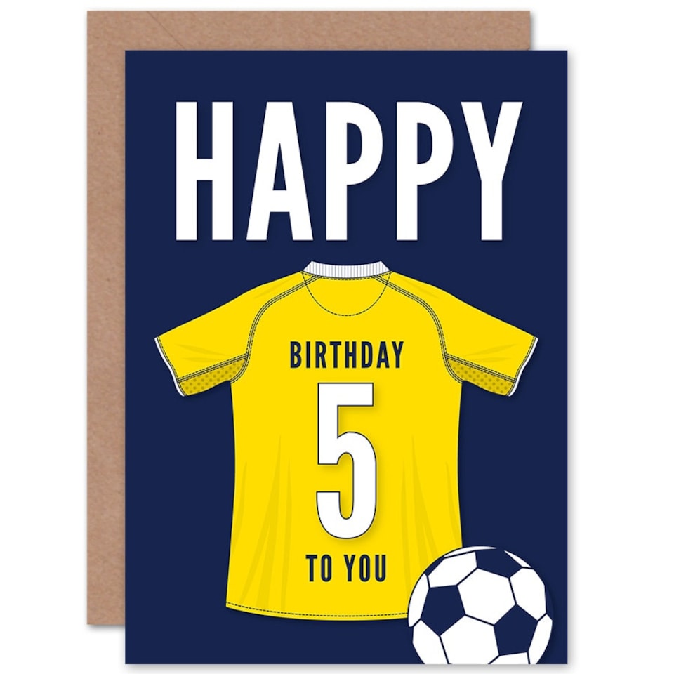 image 1 of Football Strip Kit Yellow Jersey Top 5 Year Old Child Kids 5th Birthday Card