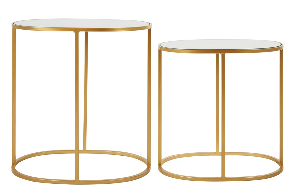image 1 of Set of 2 Oval Side Tables, Nesting Tables,Gold Side Tables With Mirrored Tops,End Tables,Luxe Accent Tables | Gold