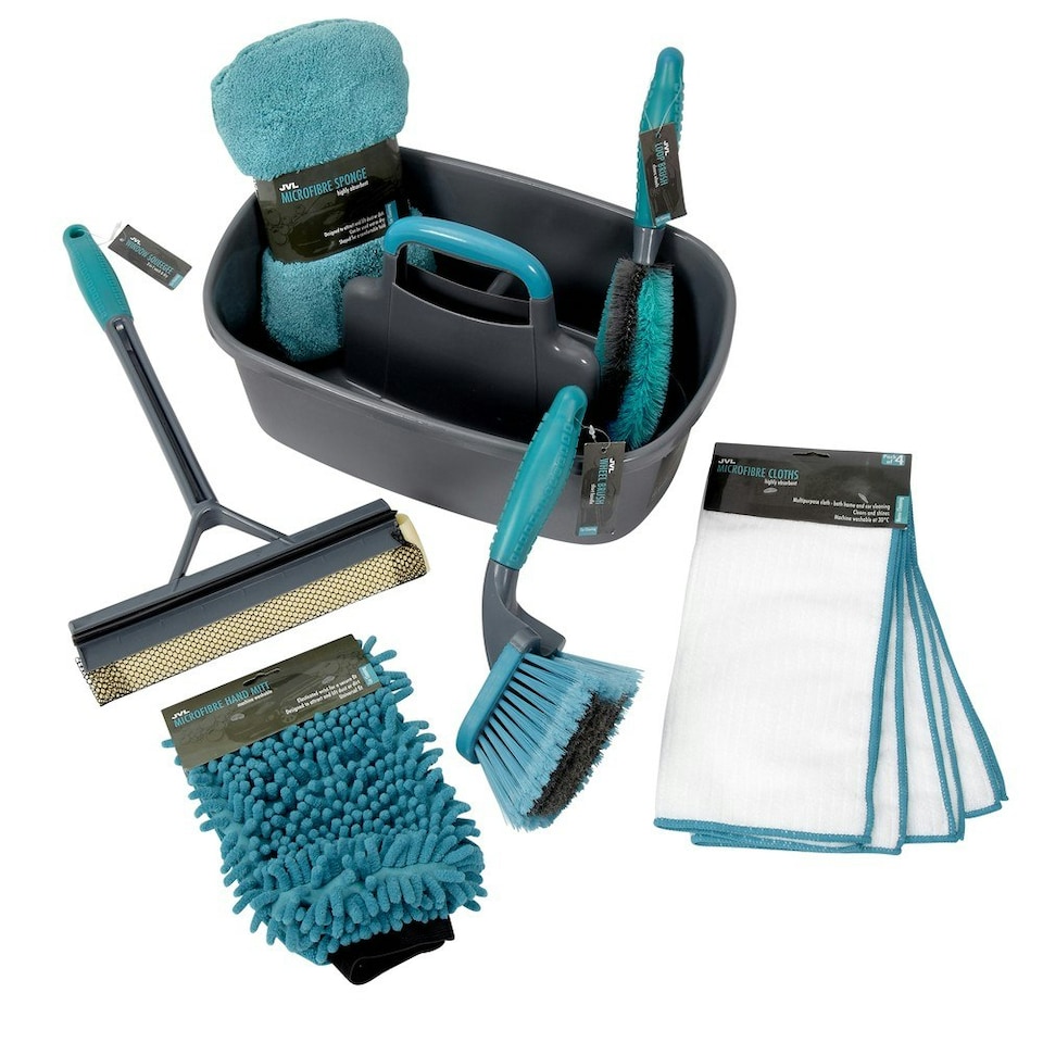 image 1 of JVL Gold Bundle Car Cleaning Valet Pack with Storage Caddy, Grey and Blue