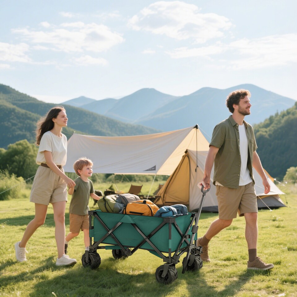 image 1 of Outsunny Outdoor Cart Folding Cargo Wagon Trailer Beach w Handle Dark Grey