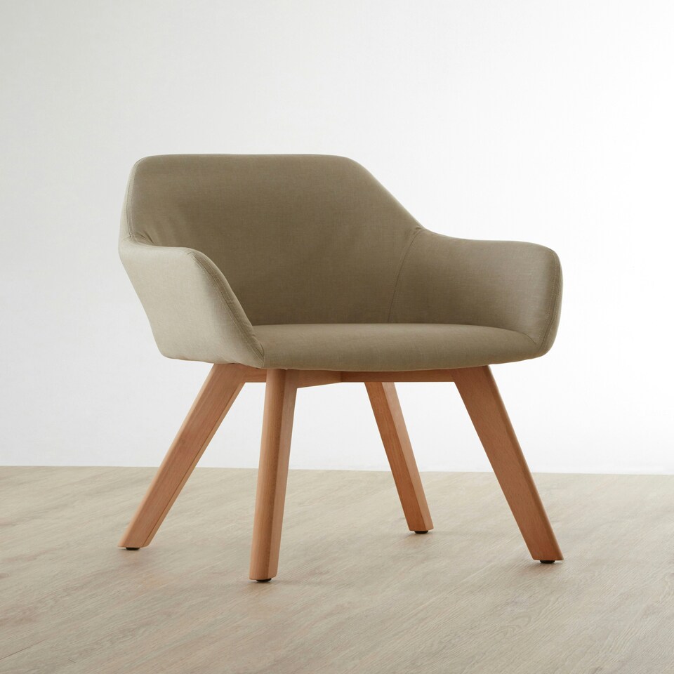 image 1 of Interiors by Premier Stone Fabric Chair With Wood Legs, Backrest Dining Chair, Space-Saving Office Accent Chair