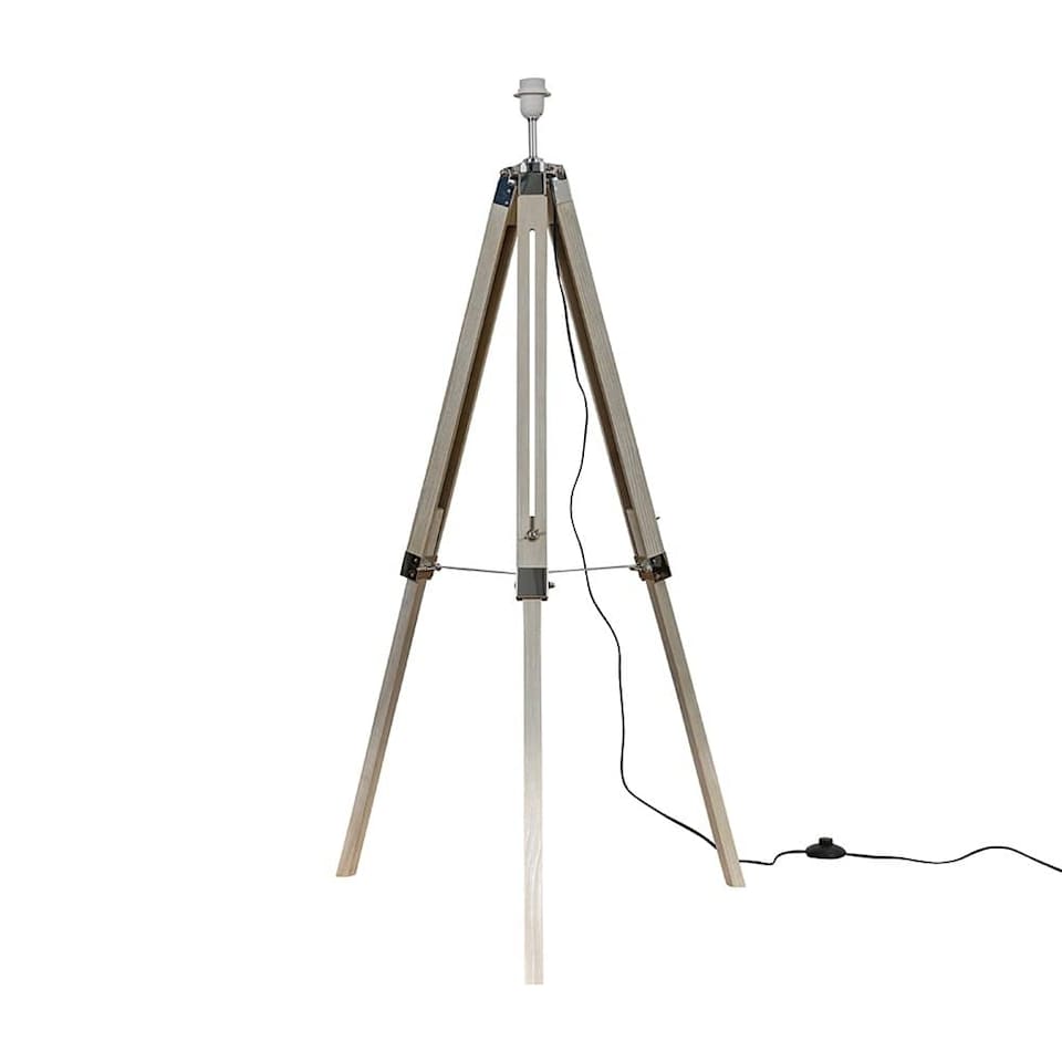 image 1 of ValueLights Modern Distressed Wood And Silver Chrome Tripod Floor Lamp Base | Brown