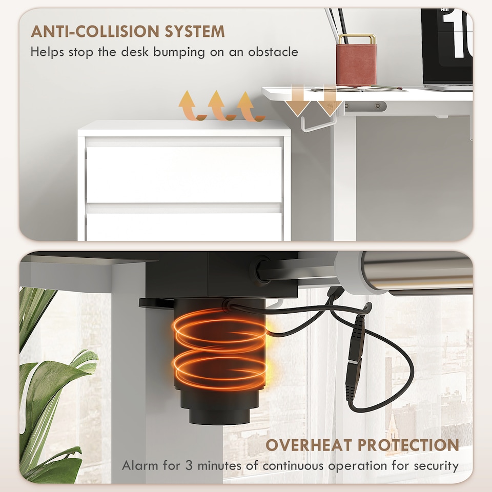 image 1 of Vinsetto Electric Standing Desk, 120 x 60cm Height Adjustable Sit Stand Desk with 4 Memory Presets, Collision Avoidance and Overheat Protection for Home Office, White