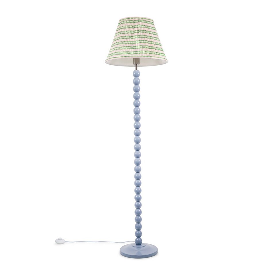 image 1 of ValueLights Bobbles Blue Bobbin Floor Lamp Pink Aztec Pleat Shade and Bulb