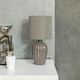 image 2 of ValueLights Carbone Pair of Grey Fluted Ceramic Bedside Table Lamps with a Fabric Lampshade