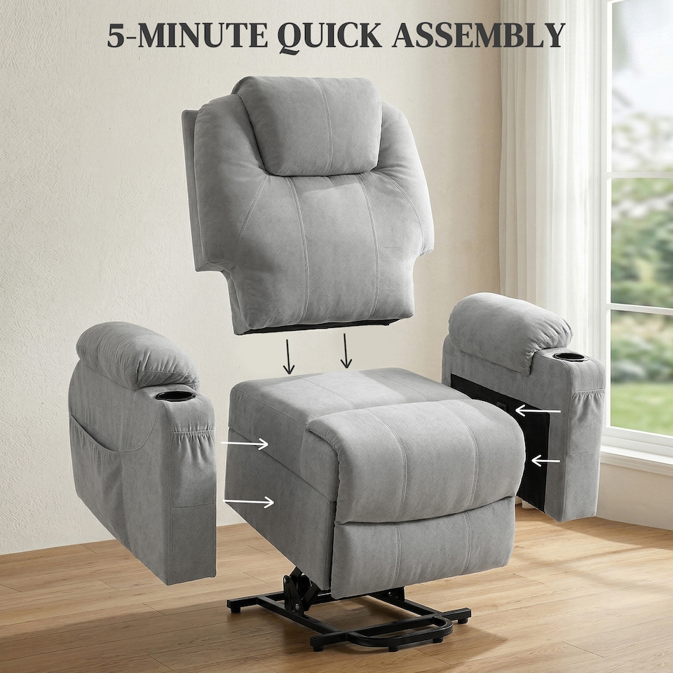 image 1 of HOMCOM Power Lift Recliner Chair with Vibration Massage, Light Grey