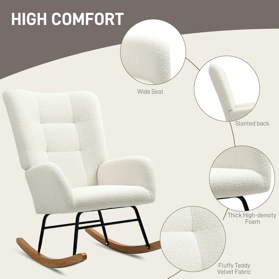 image 1 of HOMCOM Rocking Chair, Modern Armchair with Backrest for Bedroom, Light Pink Cream