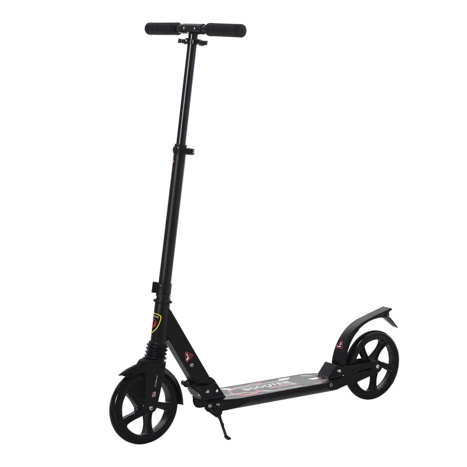 image 1 of HOMCOM Folding Kick Scooter, Adjustable Ride On Scooter with 200mm Big Wheels and Double Shock Absorption, Urban Scooter for 14 older Teens Adult, Black