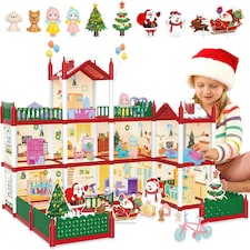 Christmas Doll House Playset – 3D DIY Two-Story Dream Home with Accessories & Garden Holiday Gift for Kids Ages 3+