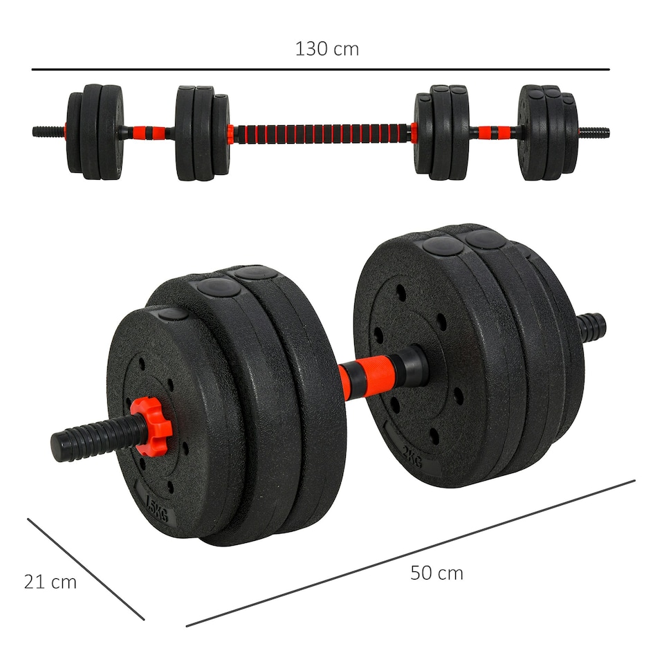 image 1 of HOMCOM 25kg Adjustable 2 IN 1 Barbell Dumbbells Weight Set for Body Fitness
