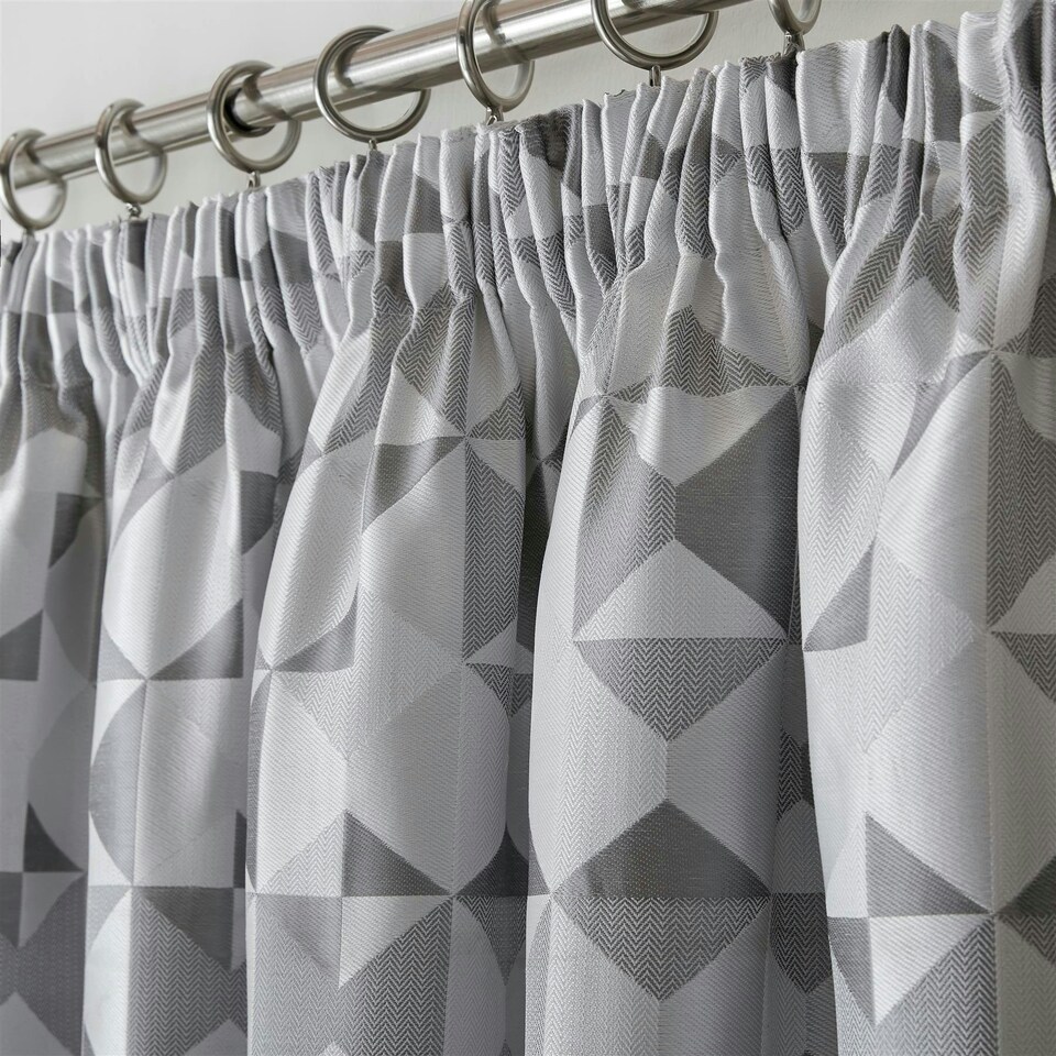 image 1 of Scandi Pencil Pleat Taped Lined Curtains - 168cm x 183cm - Silver