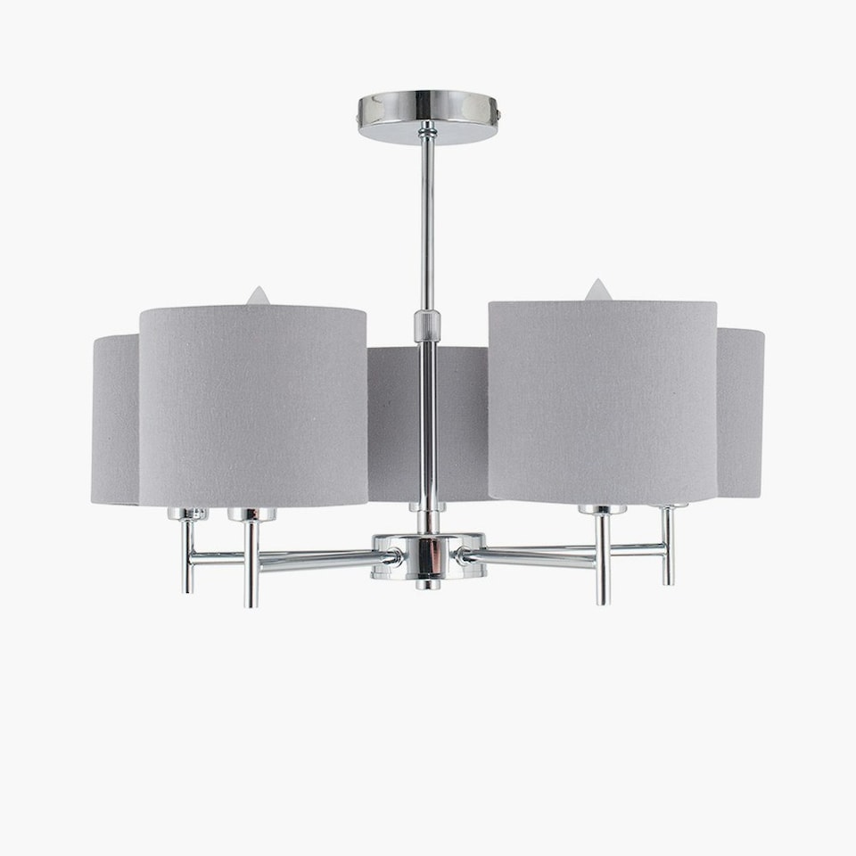 image 1 of Metal and Linen 5 Arm Light Pendant