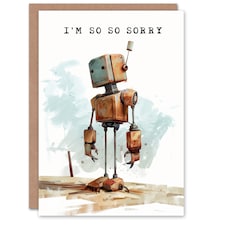 So Sorry Cute Retro Mechanoid Bot Robot Apology Miss You Card