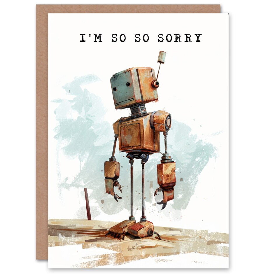 image 1 of So Sorry Cute Retro Mechanoid Bot Robot Apology Miss You Card