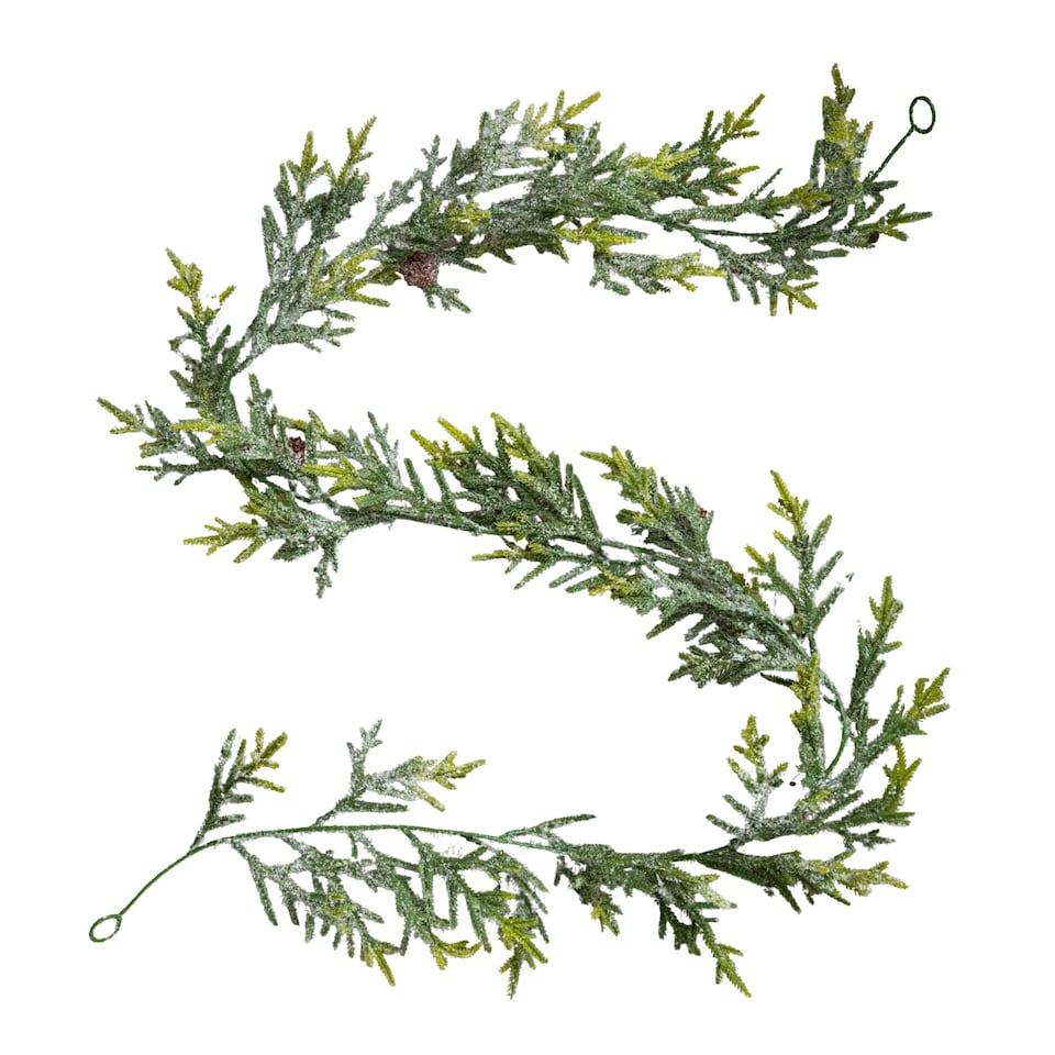image 1 of 160cm Realistic Look Christmas Green Spruce Garland with Frosting and Plastic Pine Cones