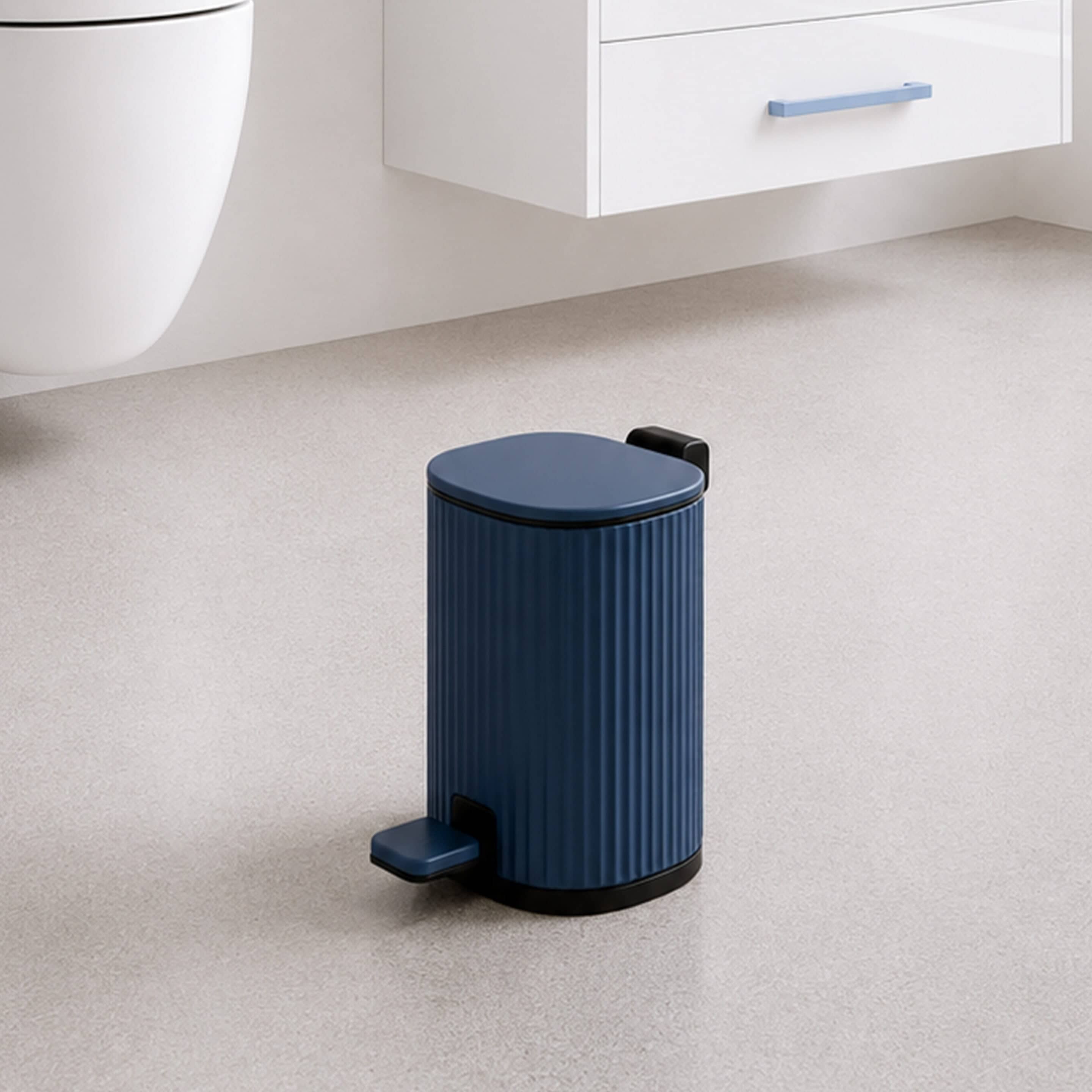 Showerdrape Targa Square Ribbed 3L Soft Close Pedal Bin in Dark Blue