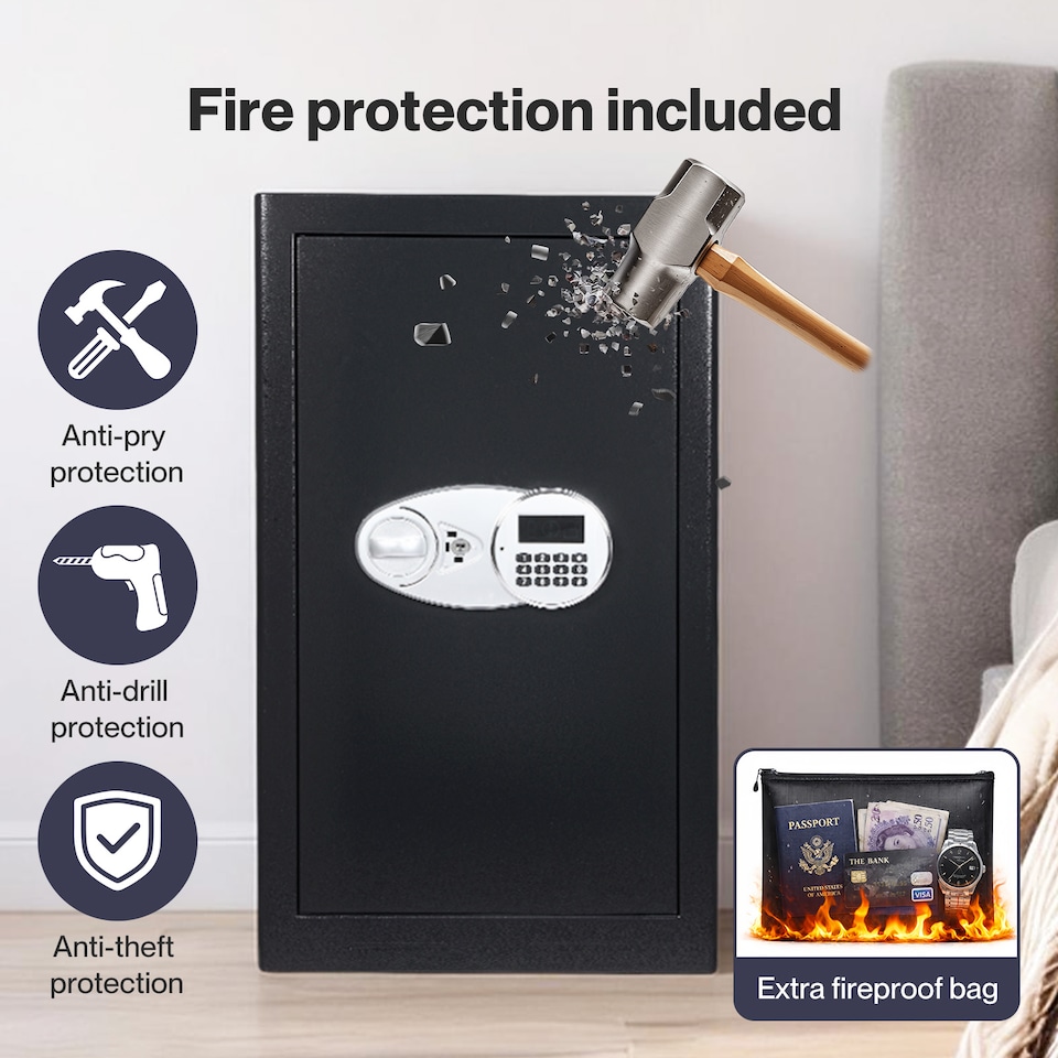 image 1 of Levede 85L Safe Fireproof Security Box Home Office Cash Lock Deposit Password