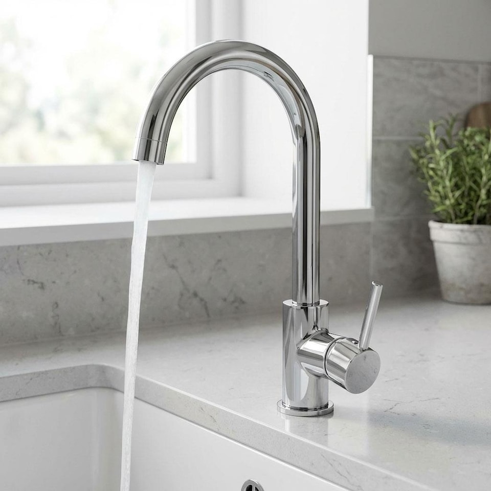 image 1 of Monobloc Swan Neck Kitchen Sink Mixer Tap Single Lever Chrome