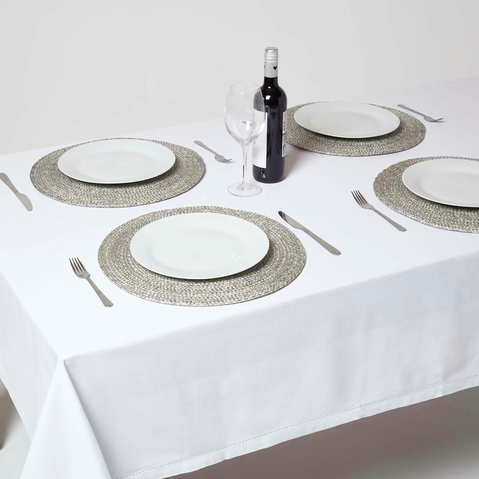 image 1 of Homescapes Silver Handwoven Round Placemats Set of 4 | Grey | 4