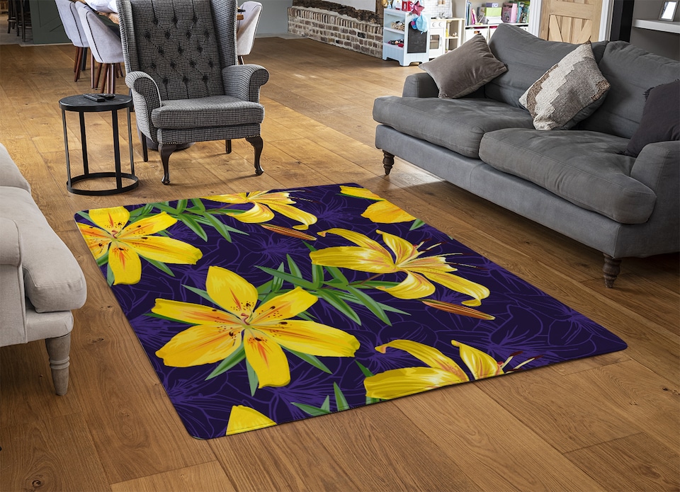 image 1 of Yellow Lily Flowers Designer Rug | Multi