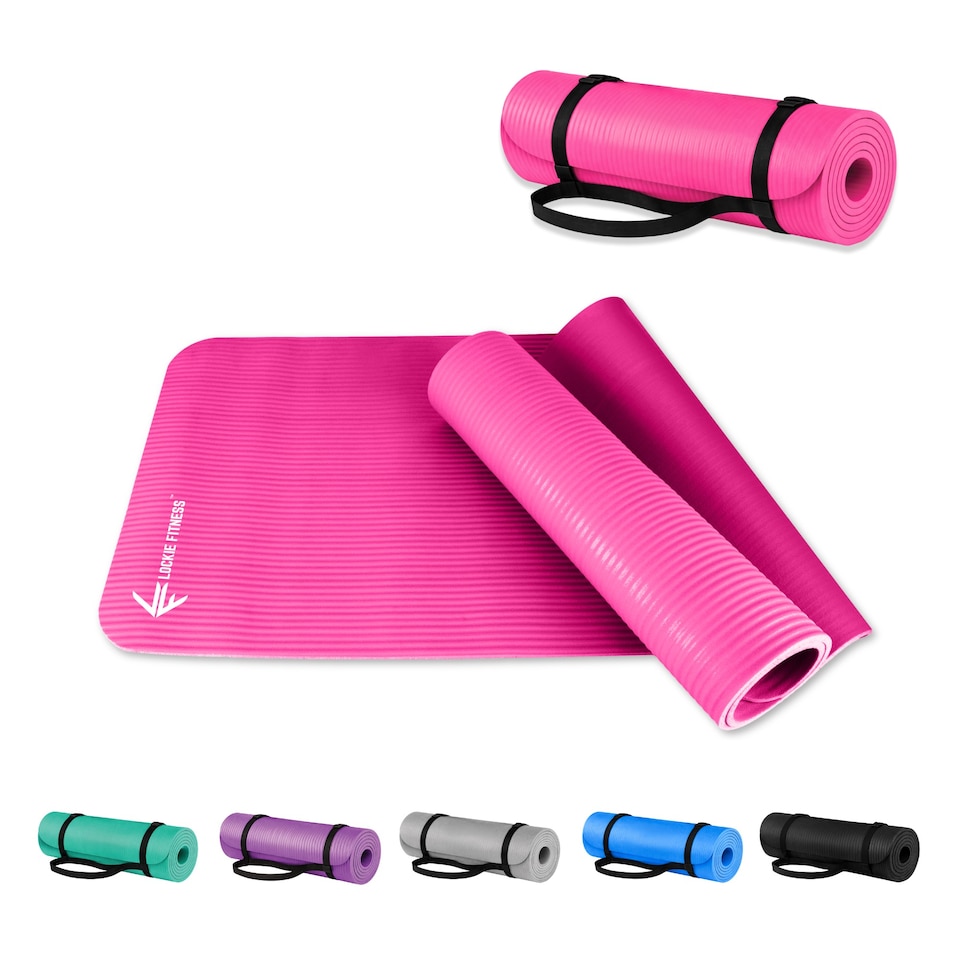 image 1 of Lockie Fitness Yoga Mat 8 mm Thick, Non Slip Exercise Mat for Women and Men, TPE Foam Pilates Mat, Gym Mat for Home Workout, Yoga, Pilates, Exercise & Gymnastics, 180 x 60 cm, Pink