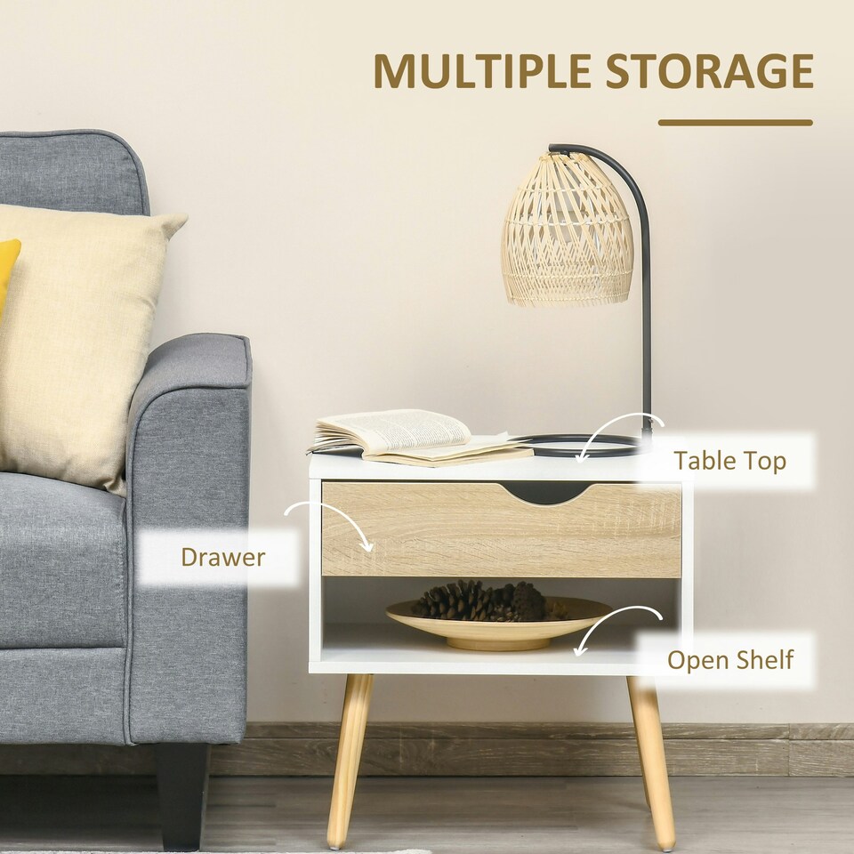 image 1 of HOMCOM Set of 2 Bedside Table with Drawer & Shelf, Nightstand for Bedroom
