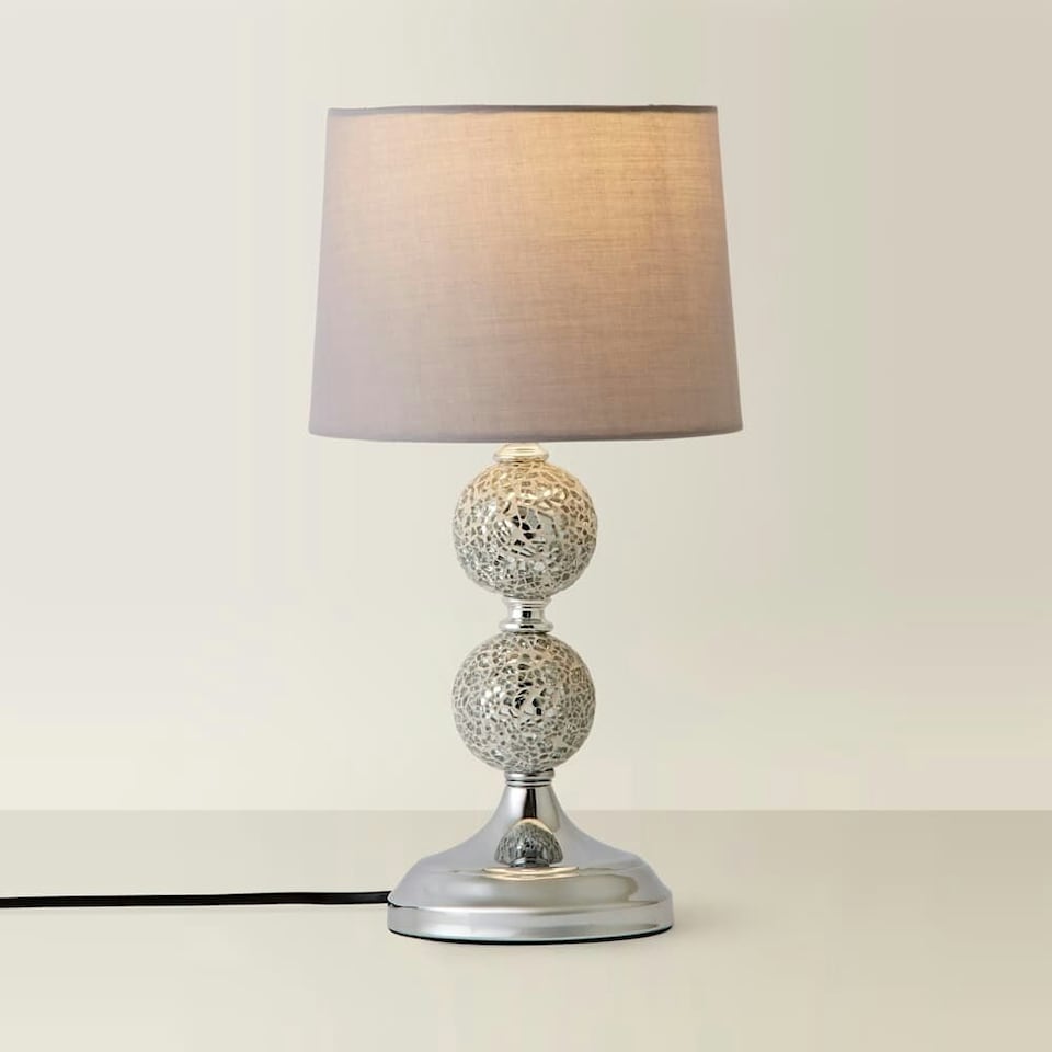 image 1 of ValueLights Modern Decorative Chrome And Mosaic Crackle Glass Table Lamp With Grey Shade