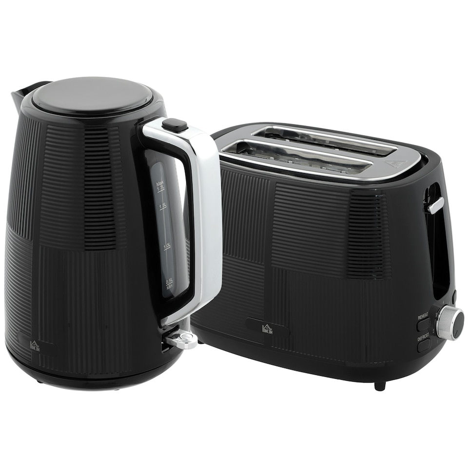 image 1 of HOMCOM 1.7L Fast Boil Electric Kettle and 2 Slice Water Toaster Set, Black