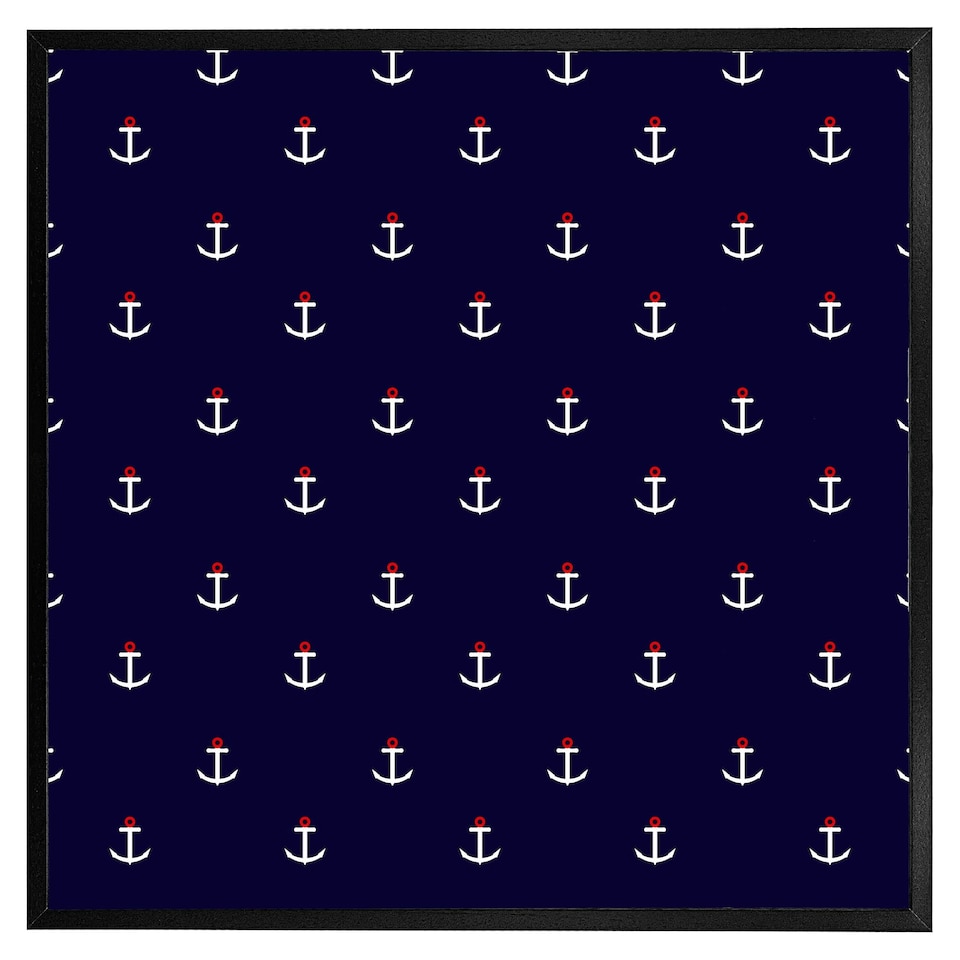 image 1 of White & red anchors on navy (Picture Frame) Brown | Oak | M