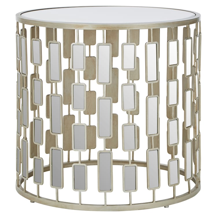 Champagne Silver Finished Small Side Table,mirrored Glass Topped Round Table,decorative Table,coffee Table Silver