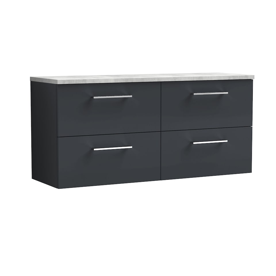 image 1 of Level 1200mm Wall Hung 4 Drawer Unit with Laminate Worktop - Dark Grey