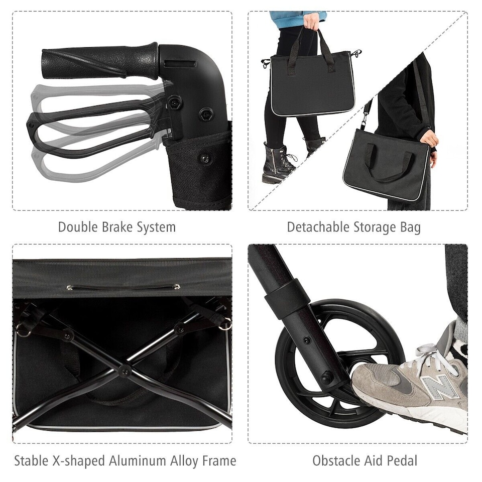 image 1 of COSTWAY Folding Rollator Walker Aluminium Mobility Aid Black