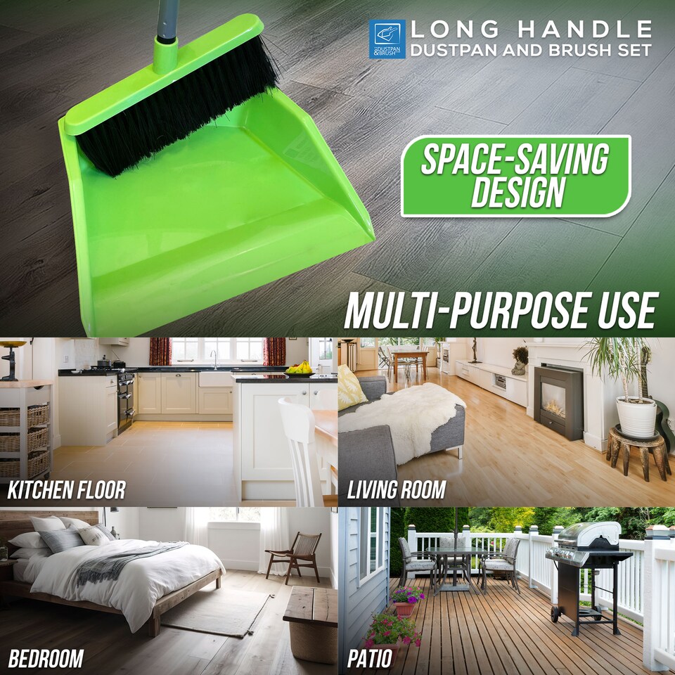 image 1 of Long Handled Upright Dustpan and Brush Set Ergonomic Standing Sweeper