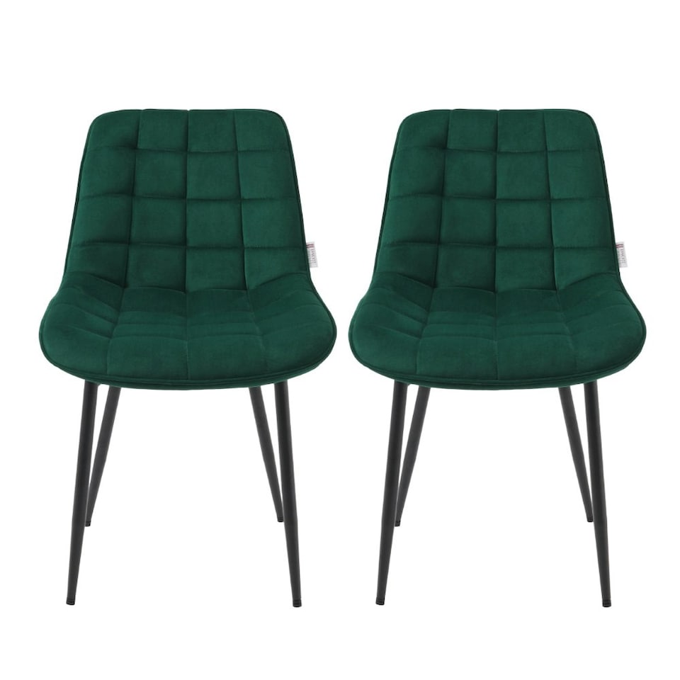 image 1 of Living and Home Velvet Upholstered Dining Chairs with Metal Legs x2 - Green
