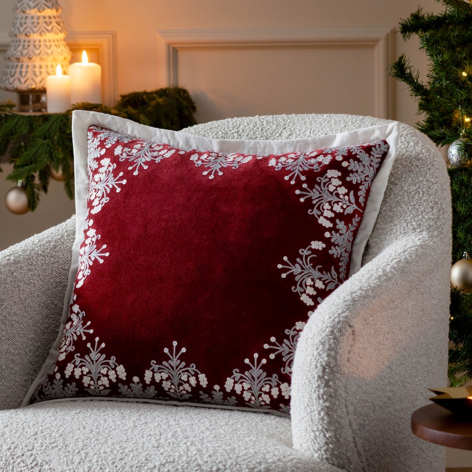 image 1 of Paoletti Embroidered Cushion, Red, 50 x 50cm