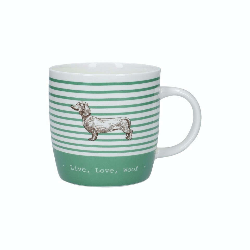 image 1 of KitchenCraft China 425ml Stripe Dog Barrel Shaped Mug Multi