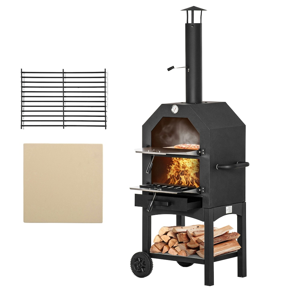 image 1 of Outsunny Charcoal Tall Ovan Pizza Maker BBQ Grill Outdoor Picnic w/ Thermometer