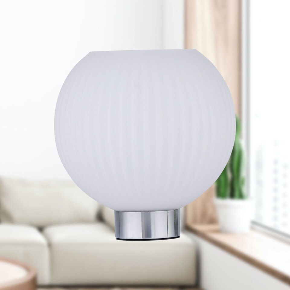 image 1 of Betchley - Battery Operated Chrome Lamp with White Glass | Chrome | White | Medium | 1