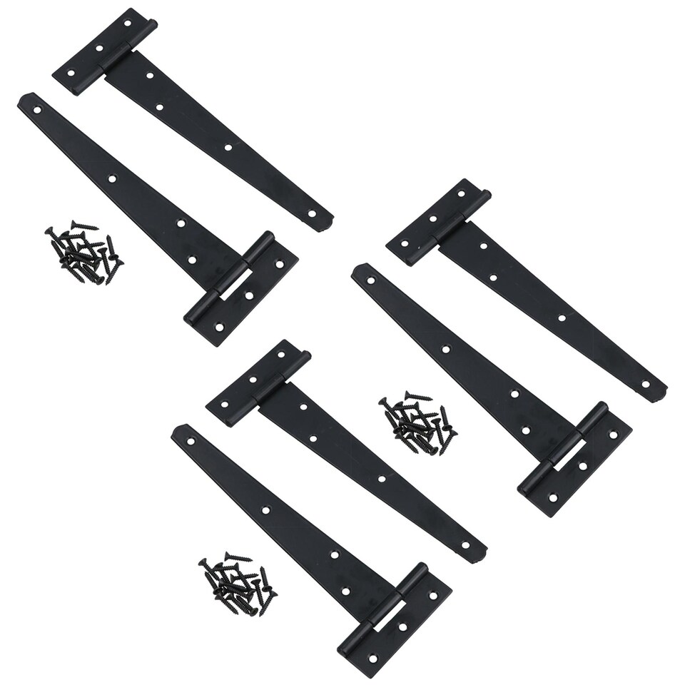 image 1 of 8in / 204mm Heavy Duty T Tee Hinges For Shed + Garden Gates Black Finish 6pc