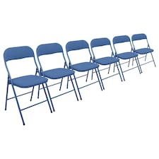 Harbour Housewares Fabric Padded Metal Folding Chairs - Blue - Pack of 6