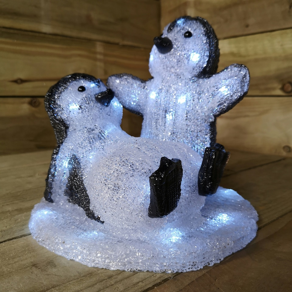 image 1 of 25cm Frosted Acrylic LED Penguins Playing Christmas Indoor Outdoor Decoration