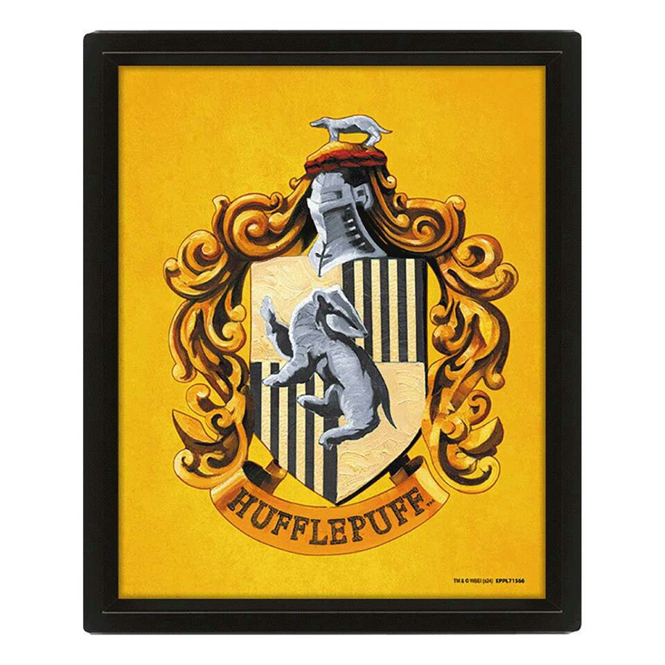 image 1 of Harry Potter Hufflepuff 3D Framed Picture - Yellow - 25cm x 20cm