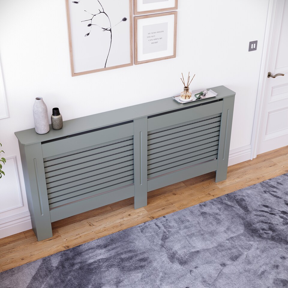 image 1 of Vida Designs Milton Radiator Cover Painted MDF Slatted Cabinet, Grey, 172cm