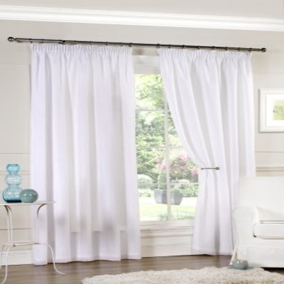 Voile Lined Pencil Pleat Curtains 228cm x 183cm White White | White