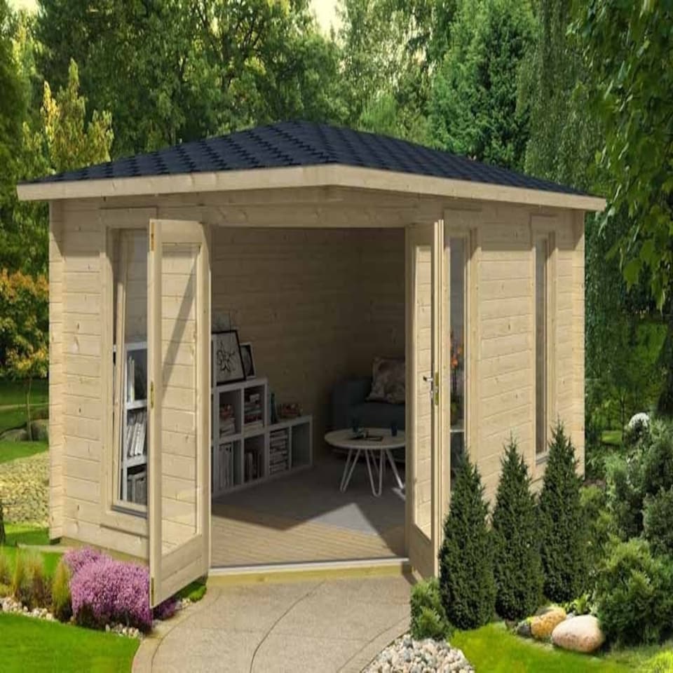 image 1 of Edinburgh 2-Log Cabin, Wooden Garden Room, Timber Summerhouse, Home Office - L490.3 x W322.3 x H246.24 cm Brown