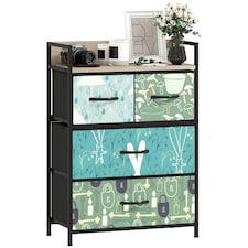 HOMCOM 4-Drawer Chest of Drawers, Fabric Dresser with Open Shelf, Blue Blue | Black, Brown