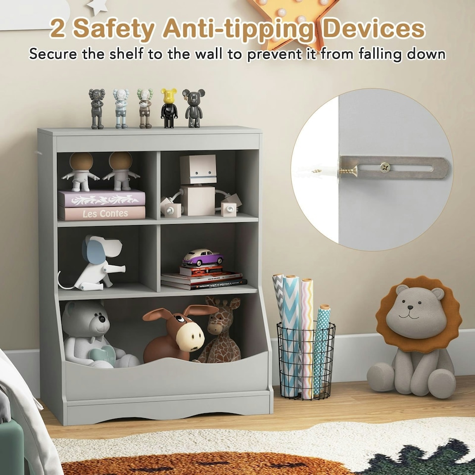 image 1 of COSTWAY Kids Storage Shelf Children Toy Storage Organizer | Grey