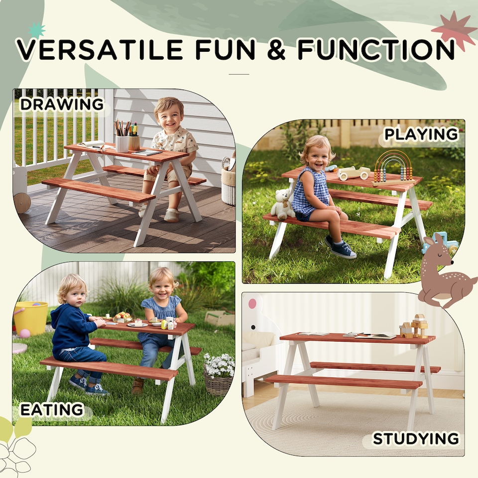 image 1 of Outsunny Kids Picnic Table, Wooden Table and Bench Set for 3-8 Years, Brown