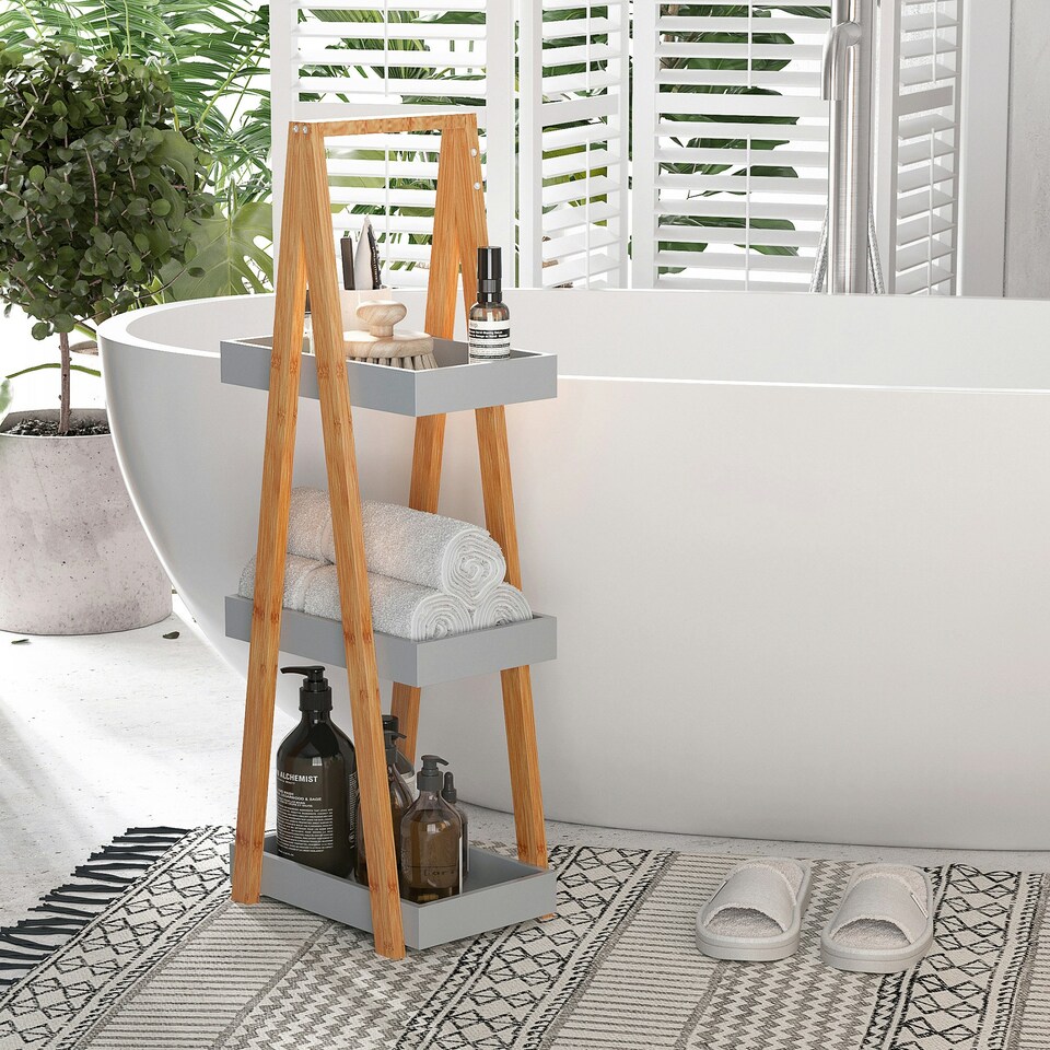image 1 of kleankin 3 Tier A Frame Bathroom Shower Caddy Storage Unit Shelving Organizer